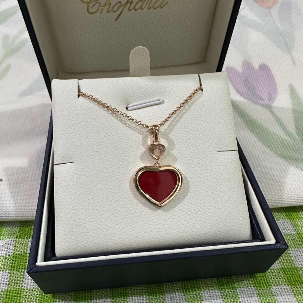 Chopard Rose Gold Heart Pendant Necklace with Red Enamel